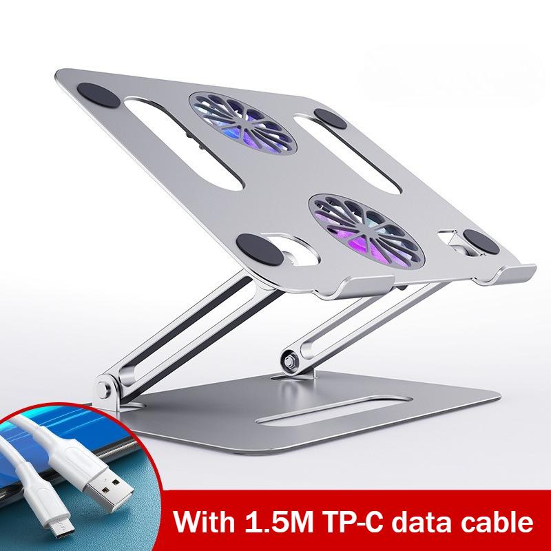 Aluminum Alloy Folding Double-layer Storage Laptop Stand with Adjustable Large Fan and Cooling Tablet Stand