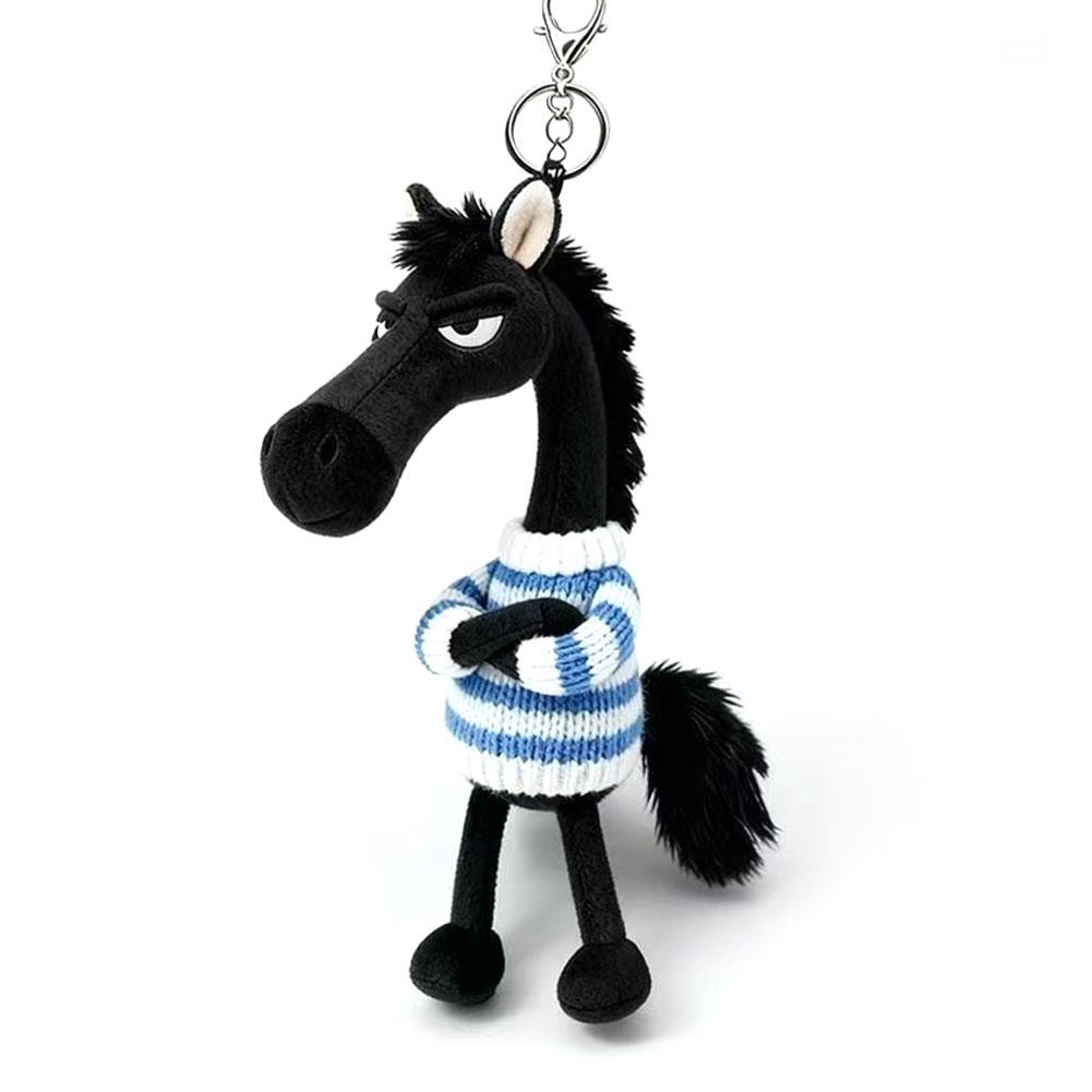 1pcs Black Horse Keychain Plush Toy Backpack Pendant Decoration Year of The Horse Plush Toy New Year's Gifts for Boys and Girls