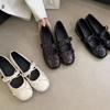 2025 shallow mouth versatile fairy shoes square head single shoes celebrity bow flat bottom temperament Doudou shoes