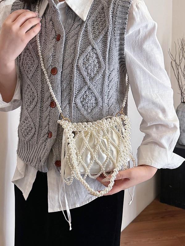 Wind Trend Pearl Crossbody Bag With Bead Embellishments For Daily Use