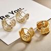 European Vintage Hollow Filigree Hoop Earrings Gold Plated Zircon Wide Ear Buckles for Women