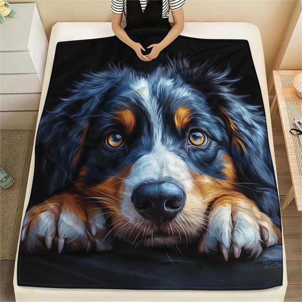 Black Australian Shepherd,pattern Flannel Blanket, High quality Comfortable for All Seasons, Home Decor, Warmth and Comfort, Perfect for Gifts.