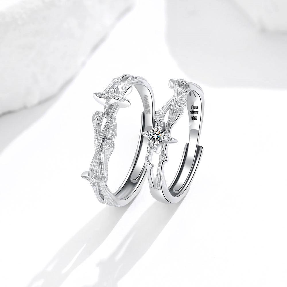 S999 Sterling Silver Interstellar Dome Adjustable Couple Rings - Luxury Valentine's Day Gift