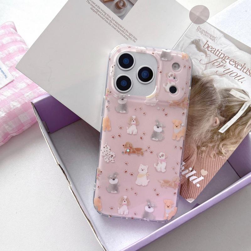 Inspired Glitter Puppy Full Screen Phone Case for iPhone 14/15, 17 Pro Max, 16 PM - Women's Style