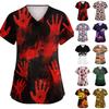 Women V Neck Short Sleeve Scrub Top with Pockets Halloween Printed for Healthcare Professionals Uniform