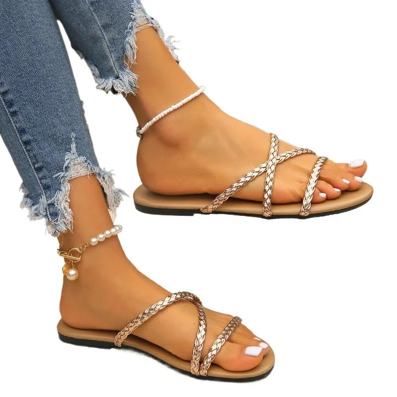 Fashion 2024 Hot Sale Shoes for Women Open Toe Women's Slippers Summer Solid Light Flat Outdoor Casual Beach Slippers Zapatos De Mujer