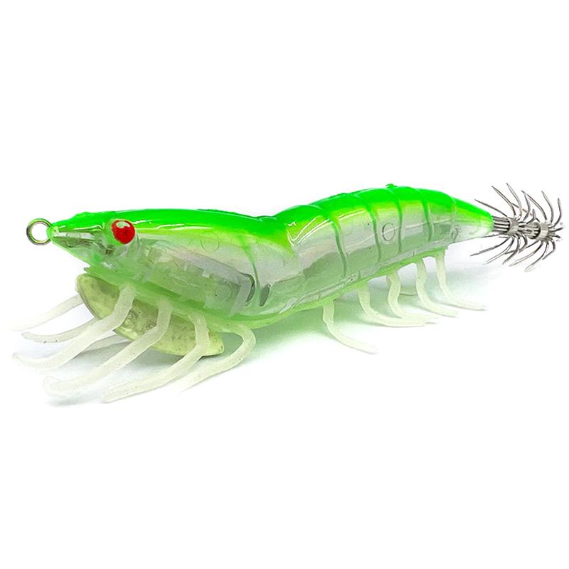 Night Glow Wooden Shrimp Squid Hook Soft Footed Bait with Sound Beads Fake Bait for Fishing