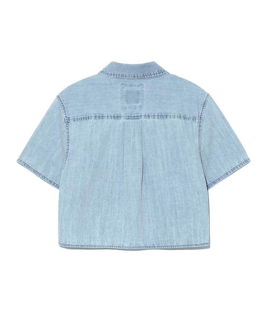 LEE Women'S Short Crop Denim Short Sleeve Shirt Indigo Light