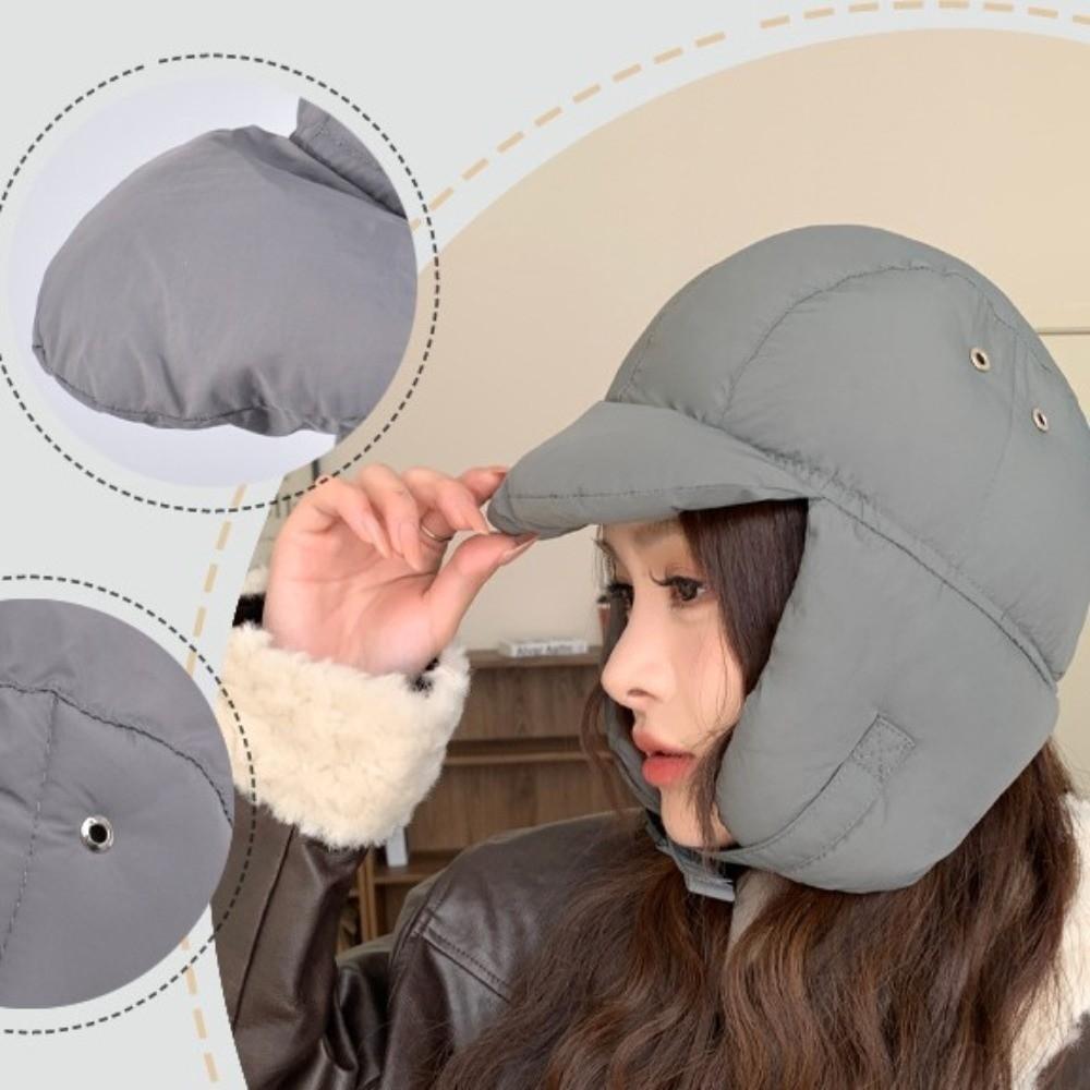 Solid Color Padded Bomber Hats Thermal Padded Korean Version Thermal Pullover Trapper Hat Ear Flaps Retro Style