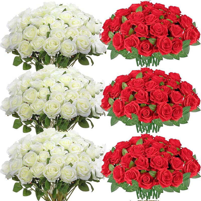 

50 шт. искусственный цветок розы, букет шелковых роз, настоящие искусственные розы для дома, свадебные украшения для вечеринки