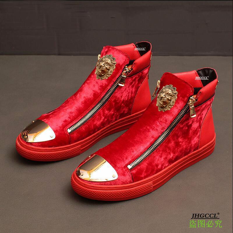 Fashion Men's Velvet Boots Riding Boot British Style High Top Shoes Versatile Fashion White Thick Soles Middle Leg Cowboy Zapatos Hombre