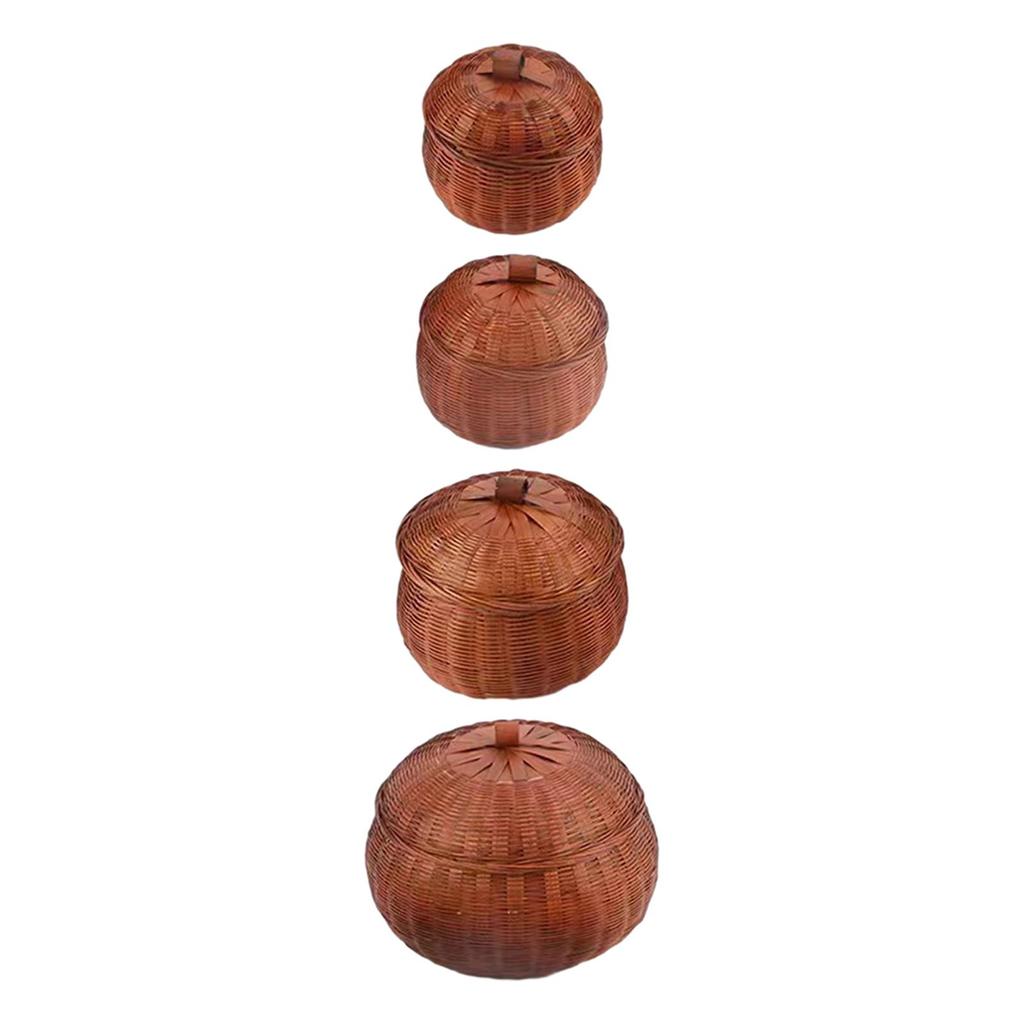 Round Rattan Storage Box Sundries Basket Storage Basket Food Serving Tray Durable for Cafe Stores Restaurant Kitchen Snacks