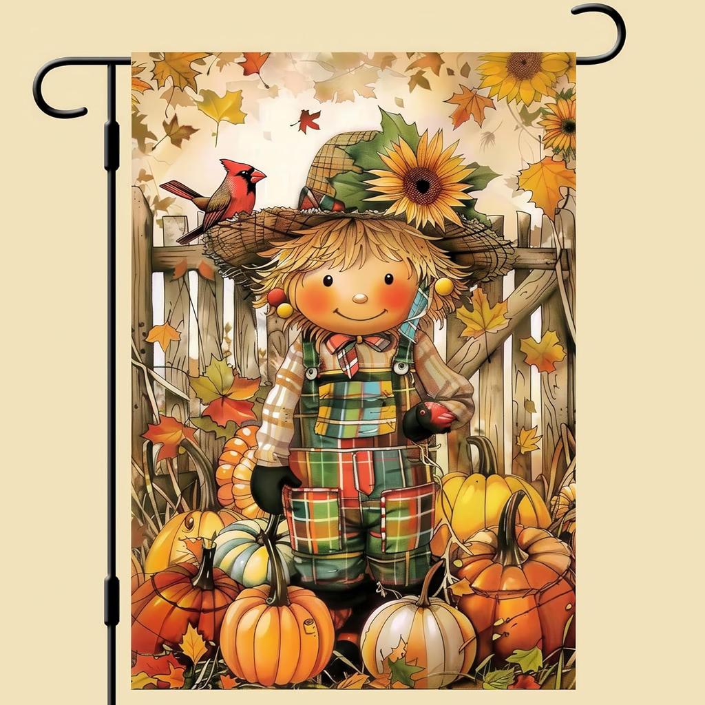 Double-Sided Thanksgiving Fall Garden ag 12x18 Inch - Scarecrow Pumpkin Autumn Welcome Banner, Durable Polyester Outdoor