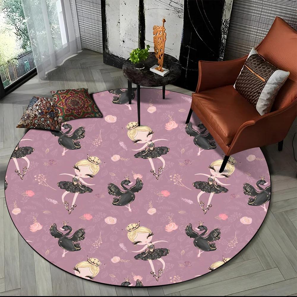 Cartoon Ballet Girl Fairy Ballerina Flower Round Carpet Rug for Living Room Bedroom Child Decor,Pet Area Rug Non-slip Floor Mat