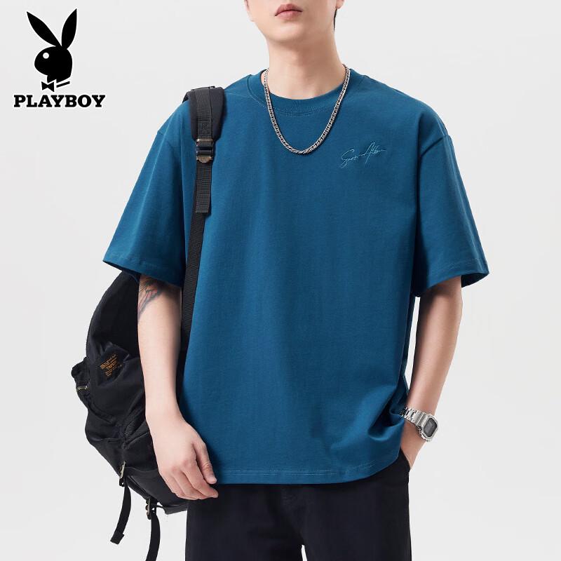 PLAYBOY Men s Pure Cotton Embroidered Short Sleeve T-Shirt XXL