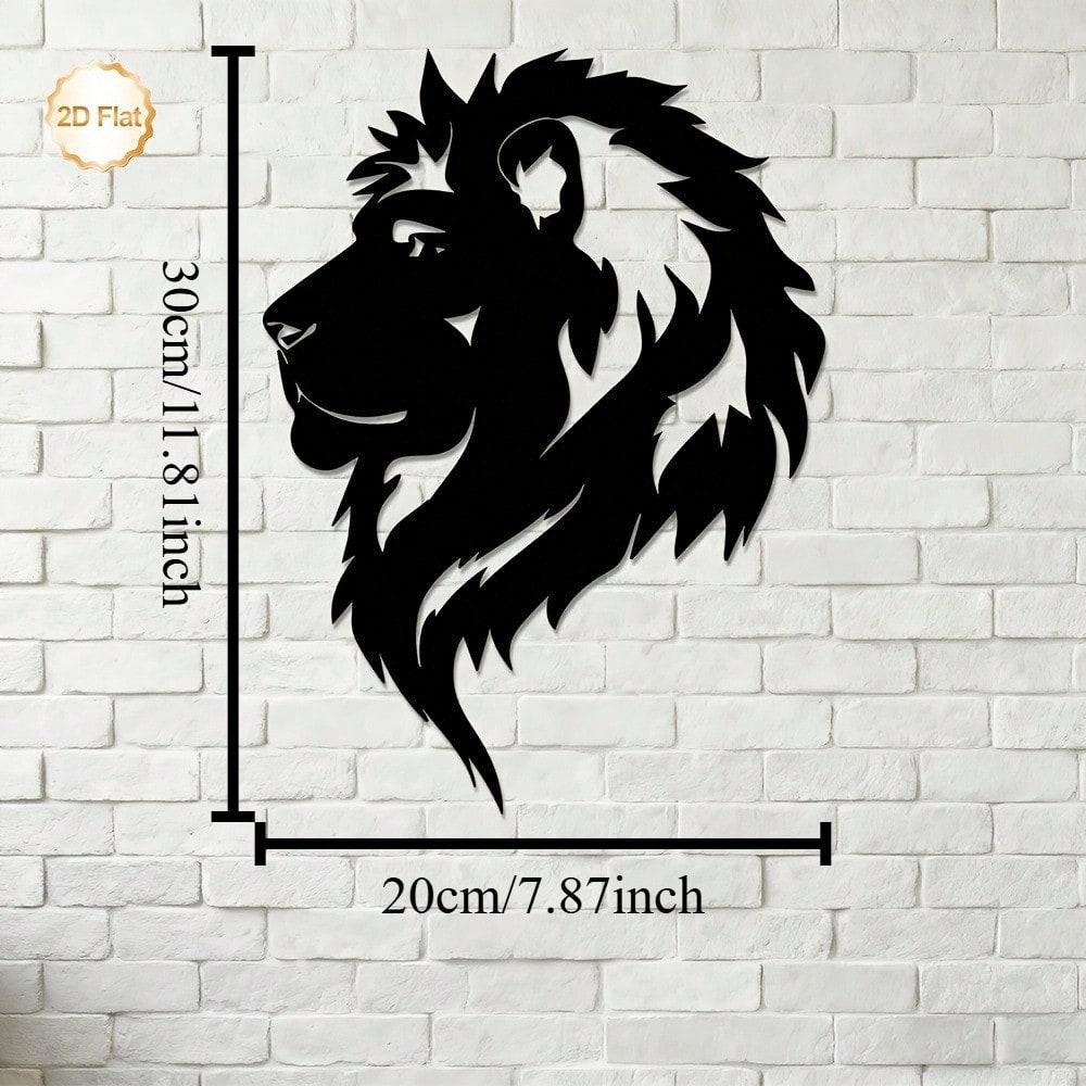 Black Lion Head Silhouette 2D Flat Metal Wall Art, Majestic Iron Sculpture for Home Decor & Gift