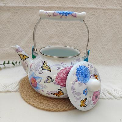 Enamel Tea Kettle 2.5L with Handle Water Milk Warmer Multiuse Beverage Jug Leakproof Turkish Teapot