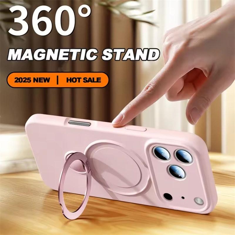 360° Magnetický Stojan Tekutý Silikonový Kryt na Telefon Pro iPhone 17 Air 13 14 15 16 Pro Max Plus Držák pro Magsafe Nabíjení Ochranný Kryt