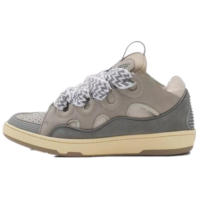Leather Splicing LaceUp Curb Sports Casual Shoes Retro Board Shoes Men'S And Women'S Dad Shoes