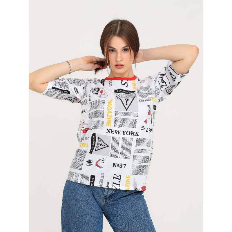 Women's Round Neck Short Sleeved T-Shirt With 3d Fashionable Printing