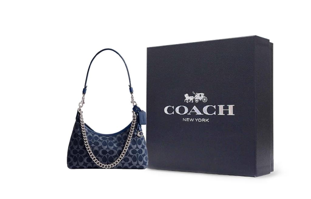 Coach Juliet 28 Klassisches Logo Reißverschluss Stoff Handtasche Umhängetasche Schultertasche Groß Damen Dunkelblau Gemischte Farbe