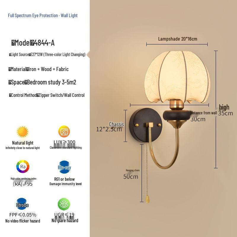 Nordic Retro Chinese-Style Wall Lamp: Solid Wood & Cream Bedside Light for Bedroom, Living Room & Aisle Decorations