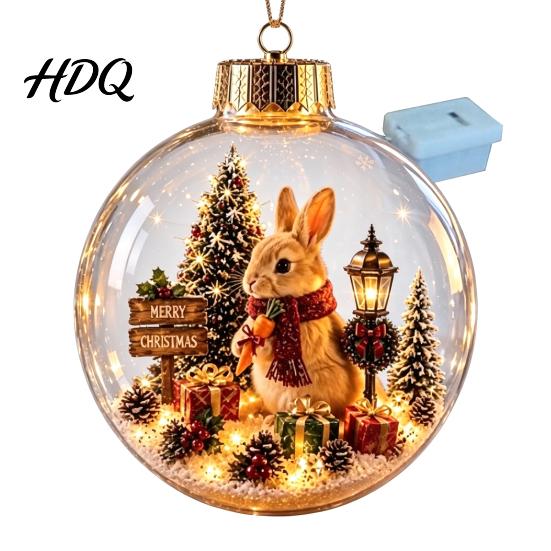 Cute Forest Animal Ornaments Christmas Story Ornament 3.15" Ball Hanging Decoration with Mini Holiday Scene Clear Plastic Sphere Decor Inside,