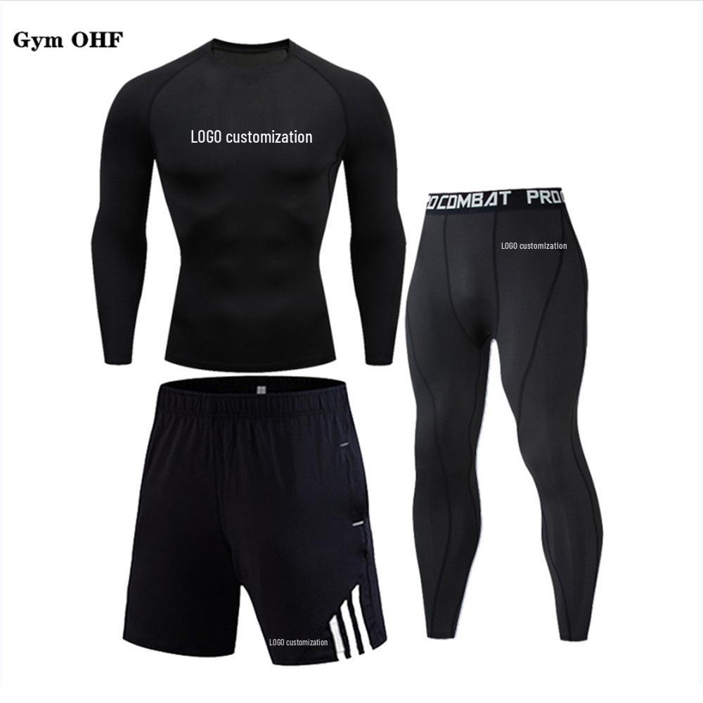 

Men s 3-Piece Quick-Dry Sports Set: Short-Sleeve, Long-Sleeve Tops & Three-Stripe Shorts for Outdoor Basketball. 3XL