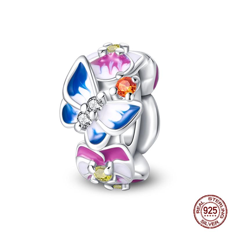 

100% Copper Butterfly Flower Blue Zircon Charms Beads Fit Qikaola Original Bracelets Exquisite Diy Jewelry Gift