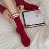 Double Layer Bow Socks Red Color Stacking Socks Trendy Mid Tube Socks  Holiday