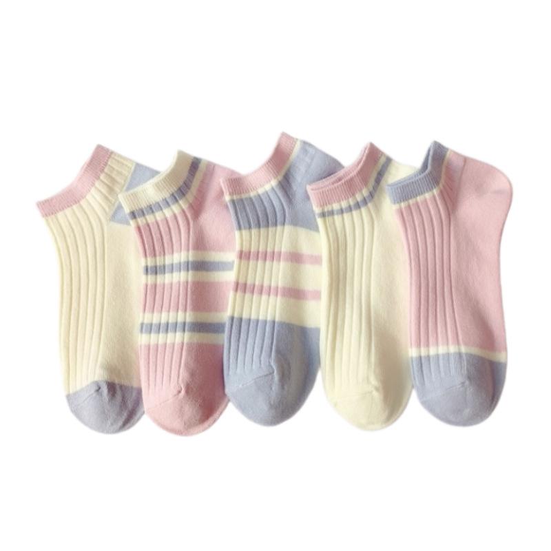 Women's Candy Color Double Needle Cotton Socks – Summer Non-Slip, Breathable, Sweat-Absorbent, Low-Cut Korean Style.