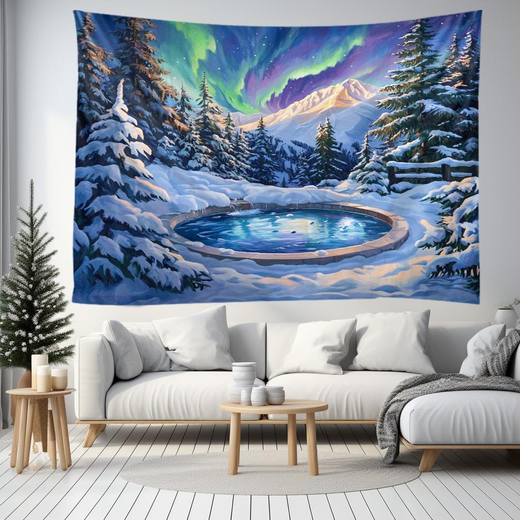 Christmas Tree Tapestry, Snowscape Wall Hanging for Party Festival, Bedroom Office Living Room Home Decor, Wall Decoration