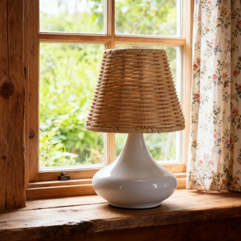Bambusoidea Woven Rattan Table Lamp Handmade Wicker Nightstand Lamp  Living Room