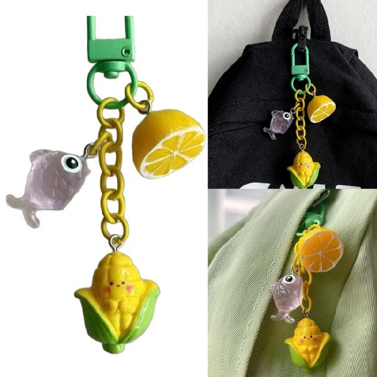 Colorful Lemon Corn Fish Keyring Pendant Key Chain Stylish Ornament For Travel Luggage Label Bags Resin Craft