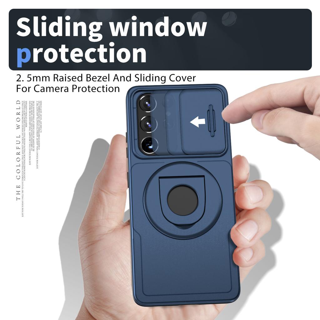 For Samsung Galaxy S21 Ultra 5G Case Magnetic Slim-Fit PC+TPU Phone Shell with Slide Lens Cover