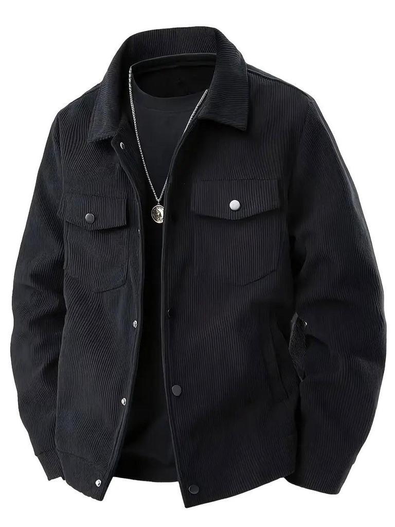 Men's Trendy Corduroy Single-breasted Long Sleeve Pocket Jacket