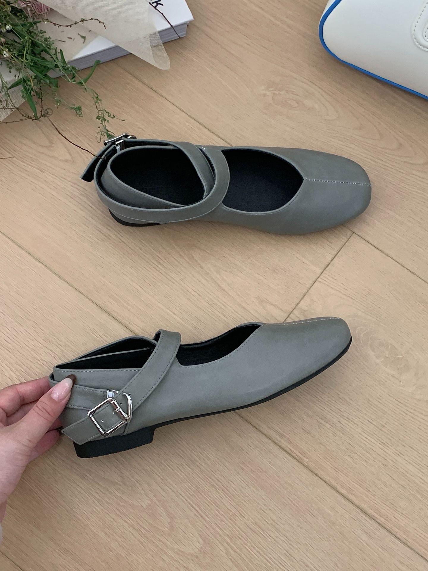 Women s Leather Square Toe Flat Ankle Strap Spring Unique Design Pumps - Fashionable Footwear 35