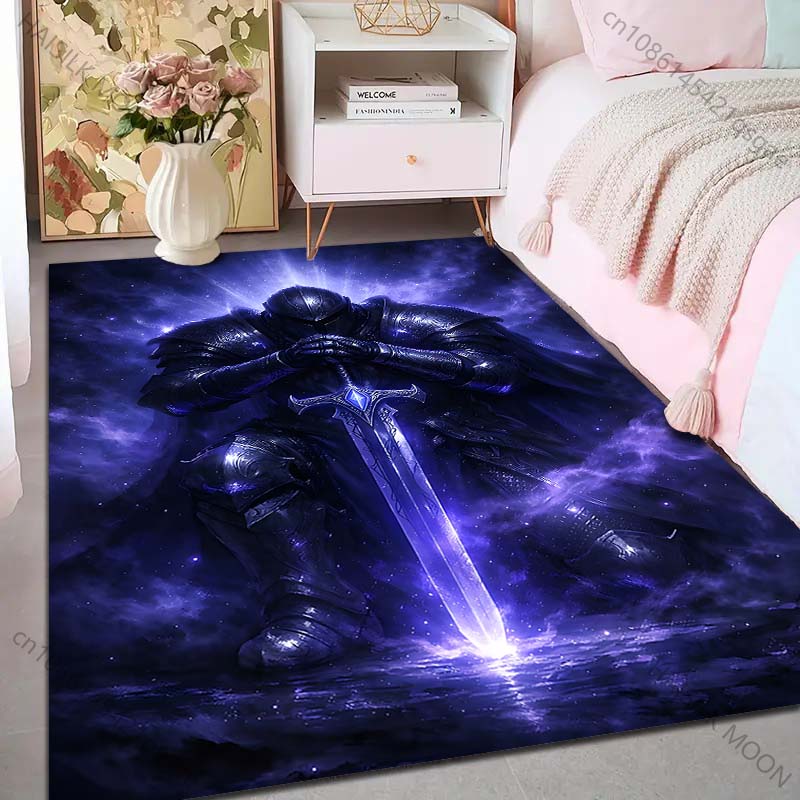 1PC Dark Knight Holding Glowing Sword Print Carpet Rug for Living Room Bedroom Sofa Doormat Home Decor Non-slip Floor Mat