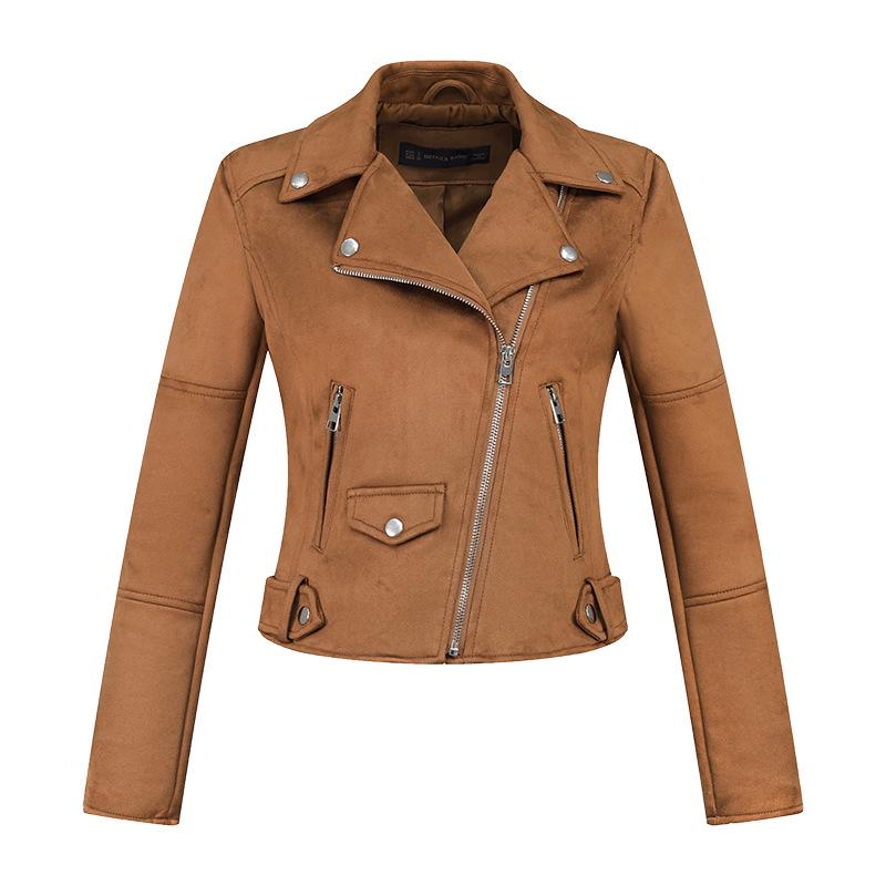 

Женская куртка из замшевой кожи - Приталенная, Короткая, Однотонная, Европейский и американский стиль Large