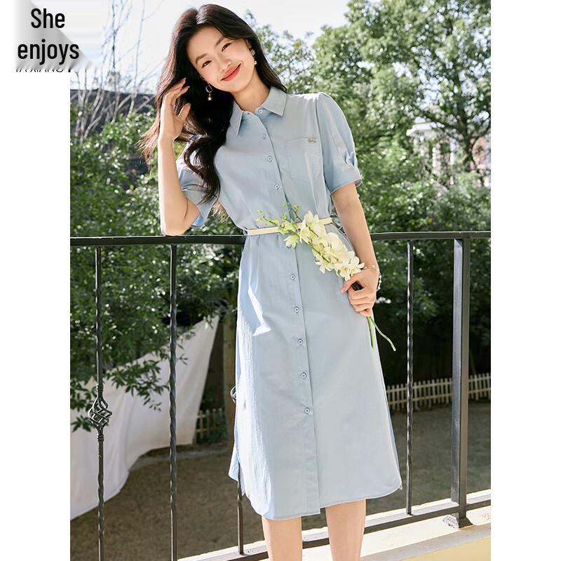 Elegant Short Sleeve Commuter Shirt Dress with Tie-Waist