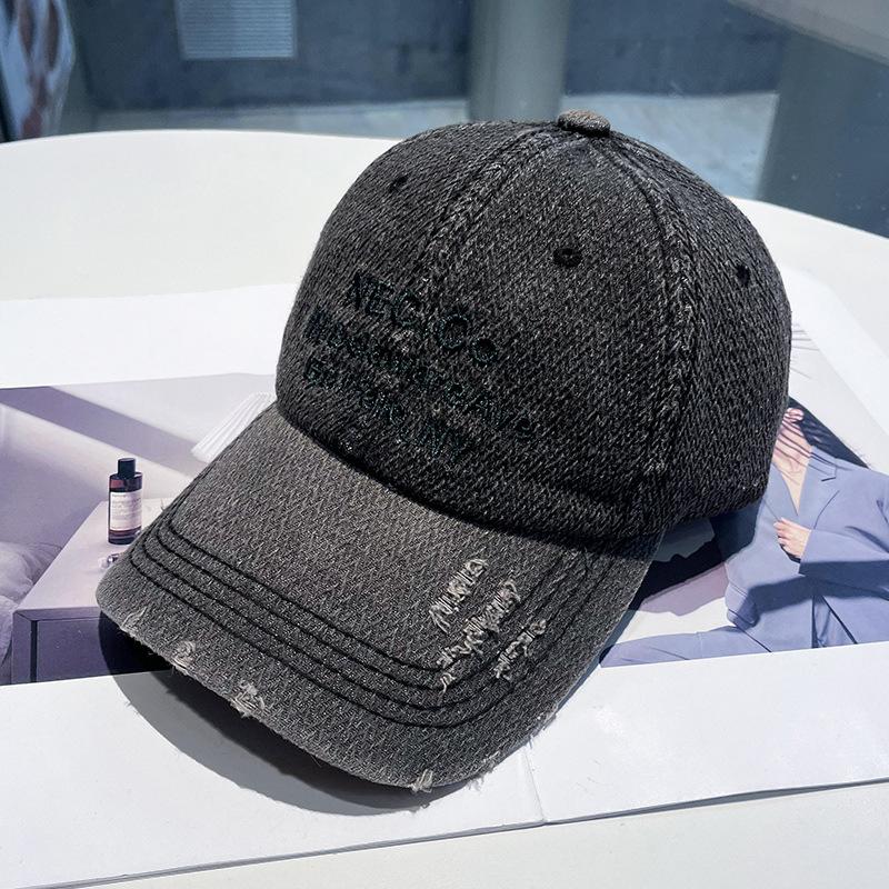 

Новая джинсовая бейсболка с рваным эффектом, вышитой ретро-буквой, уличная мода, универсальная кепка для лица 55-59Cm (adjustable) черный серый