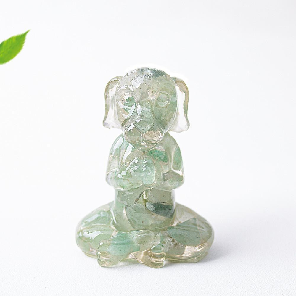 Zen Sitting Dog Resin Art Desk Decor Handmade Crystals For Meditation Gift