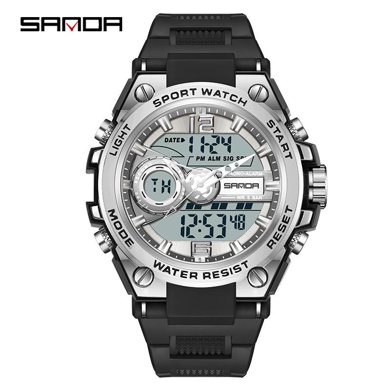 Sanda Men's Multifunctional Dual Display Luminous Waterproof Sports Watch for Teens