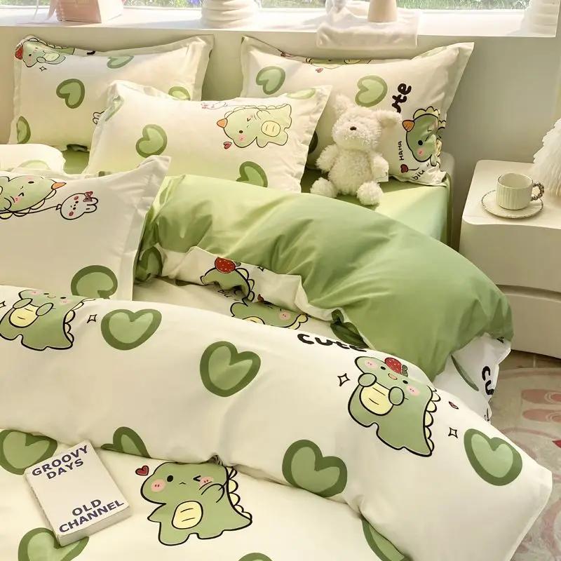 Girls Boys New Bed Linen Lucky Dog Bedding Set Cute Cartoon No Filler Twin Full Size Duvet Cover Flat Sheet Pillowcase Fashion