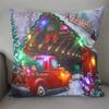 LED Light Christmas Cushion Cover Short Plush Elk Throw Pillow Case for Sofa Luminous Santa Clause Printed Pillowcase Home Decor