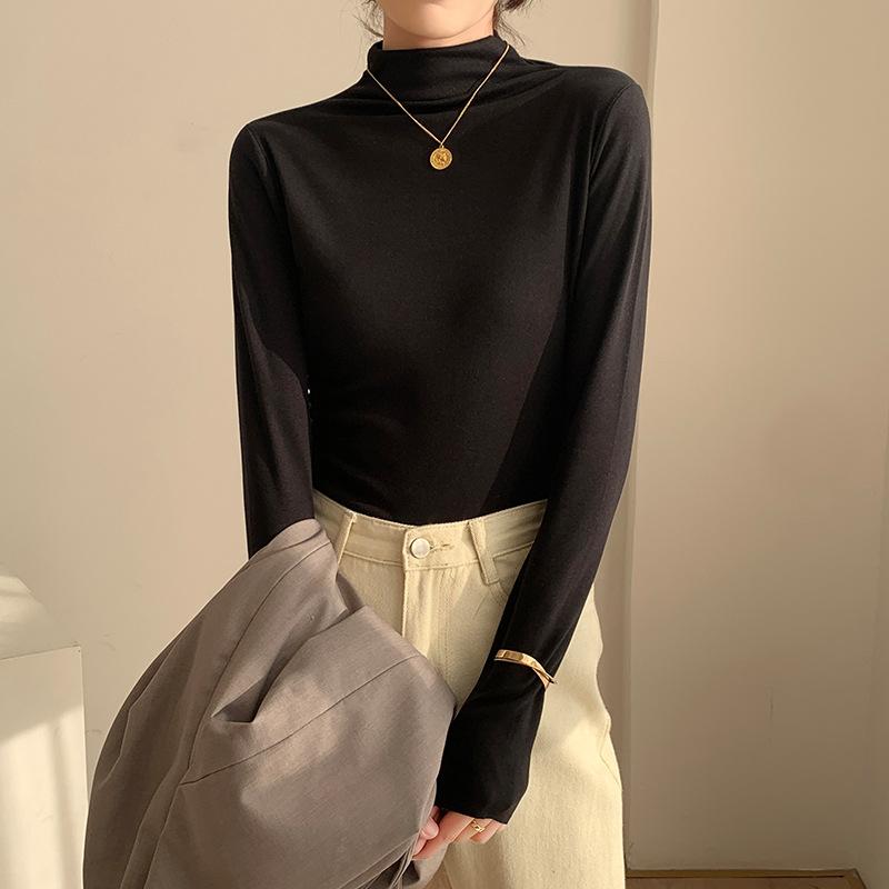 

Двусторонняя немецкая бархатная рубашка с полуворотом для женщин, осенне-зимняя футболка с катионным утолщением и начесом, черный приталенный топ XL