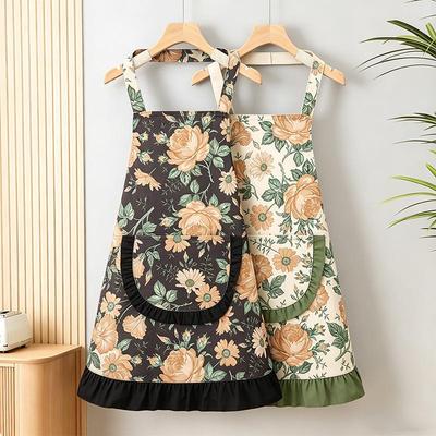 French Retro Halterneck Apron - Summer Pastoral Breathable Workwear, Oil-proof for Household, Restaurant, Supermarket, Flower Shop.
