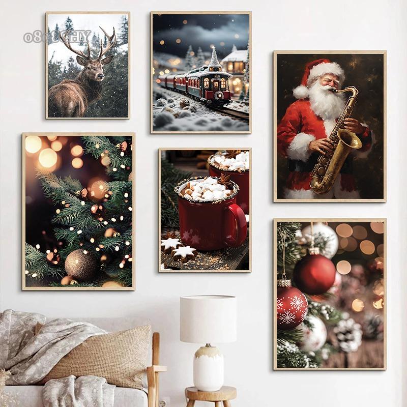 Christmas Collection Canvas Print Art Santa Christmas Tree Deer Poster Canvas Wall Art Picture Unique Home Decor Christmas Gifts