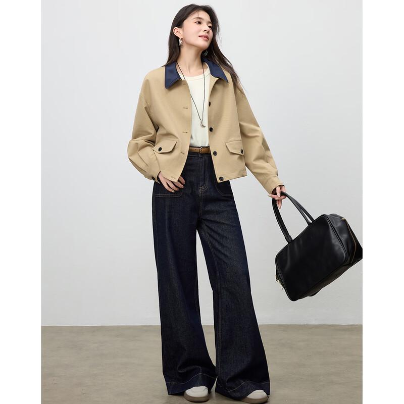 TERRE BLEUE Women's Lapel Short Trench Coat Jacket