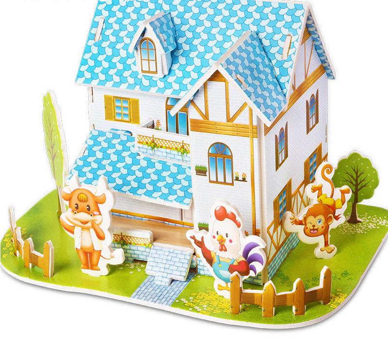 Kids 3D Stereo Puzzle Cartoon House Castle Building Model DIY Handmade Early Learning Educational Toys Gift for Children